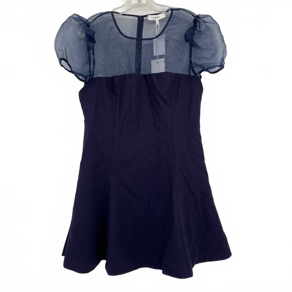 Likely Navy Blue Mesh Top Puff Sleeve Mini Dress | Women’s Size 14 Plus
